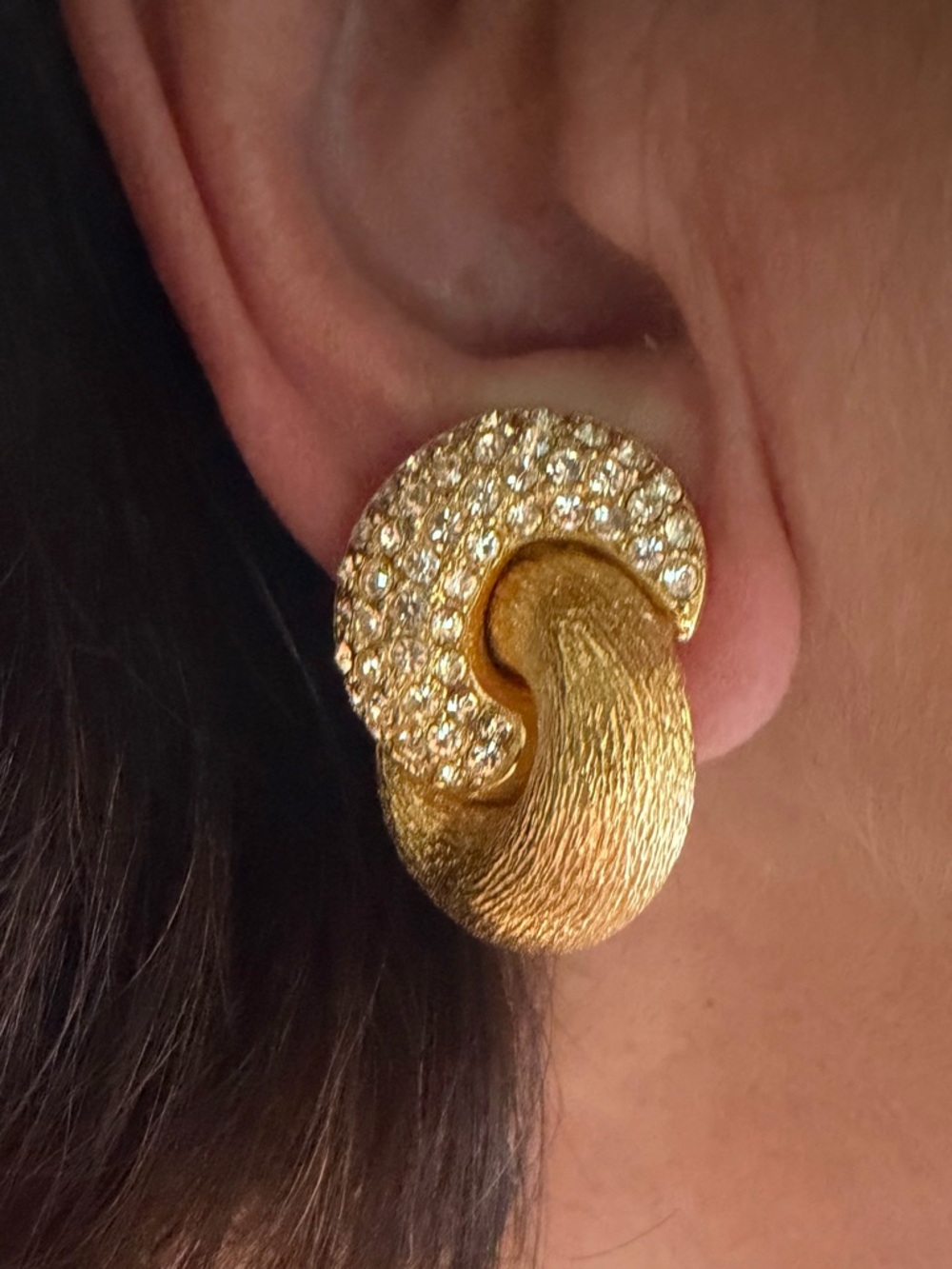 Dior Gold Crystal Swirl Clip-On Earrings